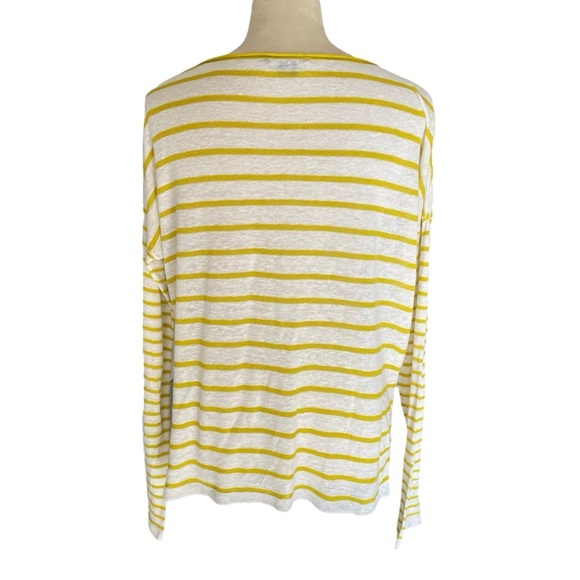 Vince Yellow Striped Linen Knit Boatneck Lightweight Sweater Top Women Size M - Picture 4 of 8